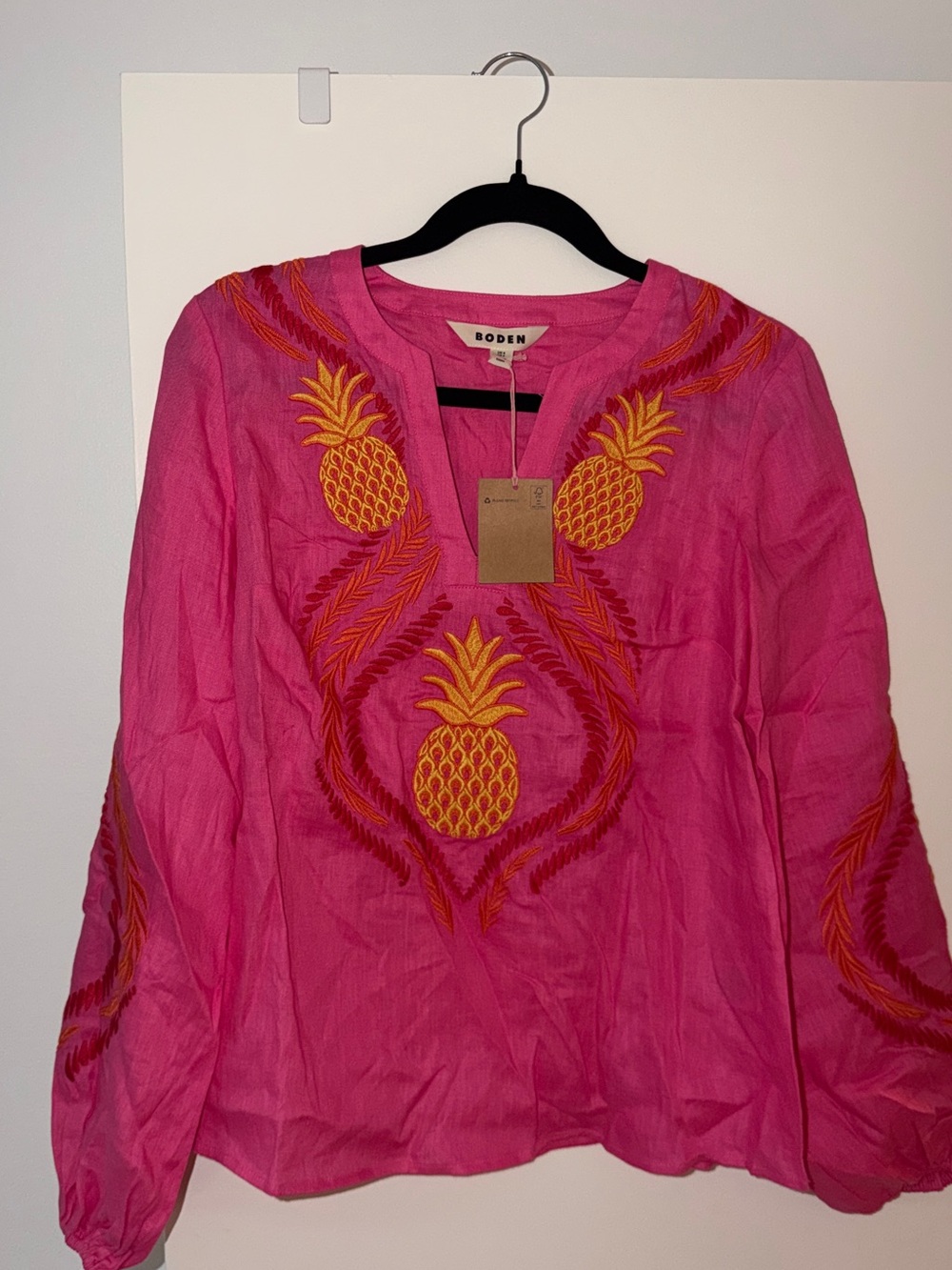 NWT Boden Pink Embroidered Pineapple Tunic Top Blouse US 2